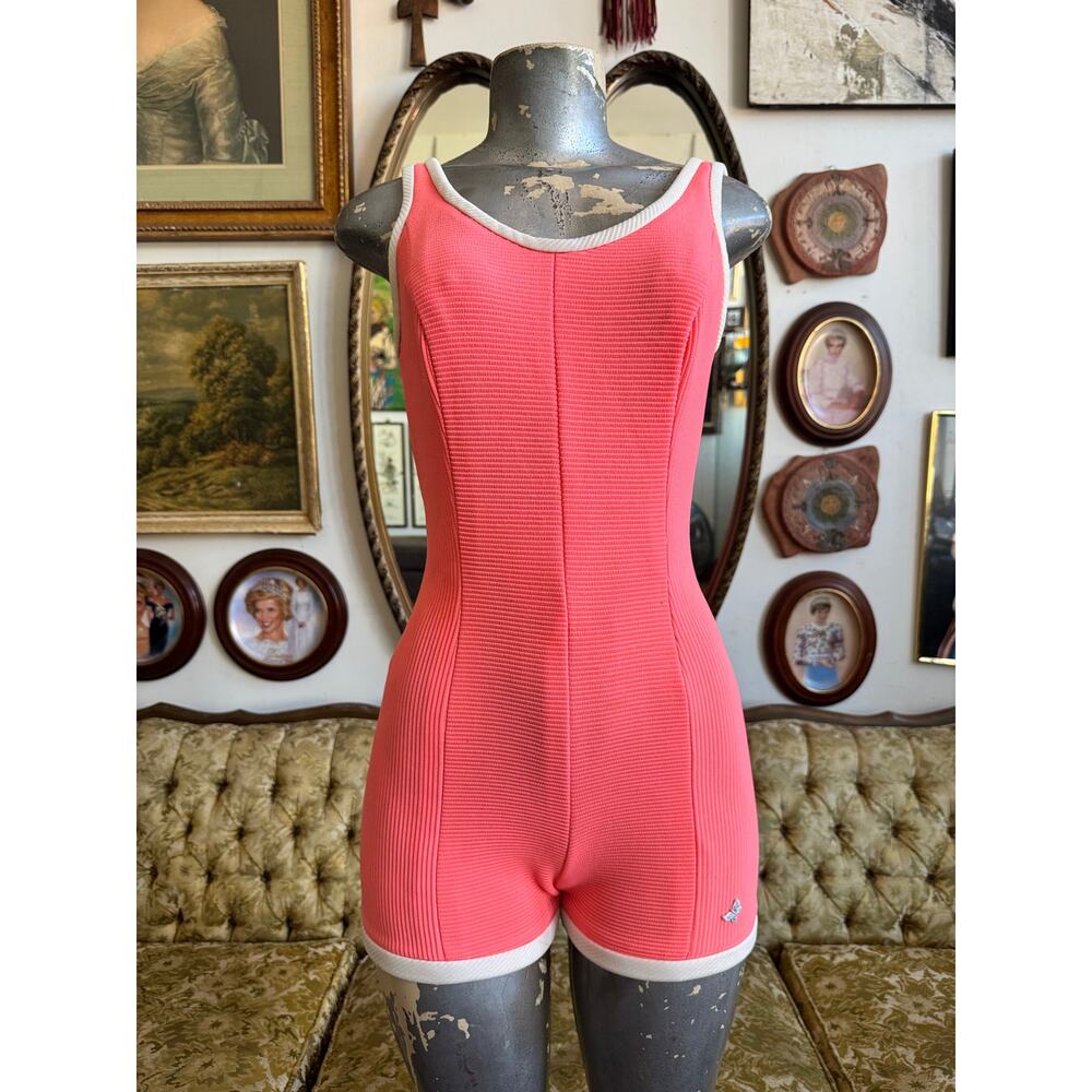 70’s Handmade Coral Playsuit Romper Size Small